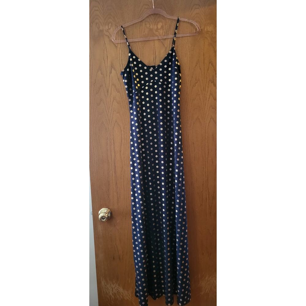 Michael Kors Women's Navy Foil Gold Medallion Slip Maxi Party Dress Small EUC - Picture 2 of 8